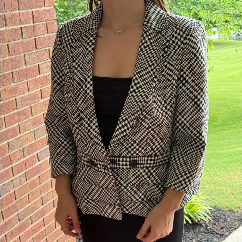 Women's Black and White Houndstooth Blazer